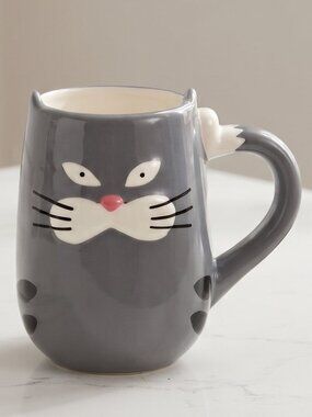 TAG Cat Kitty Mug Funny Ears Gray White Ceramic Coffee Cup 16 Oz 1990s